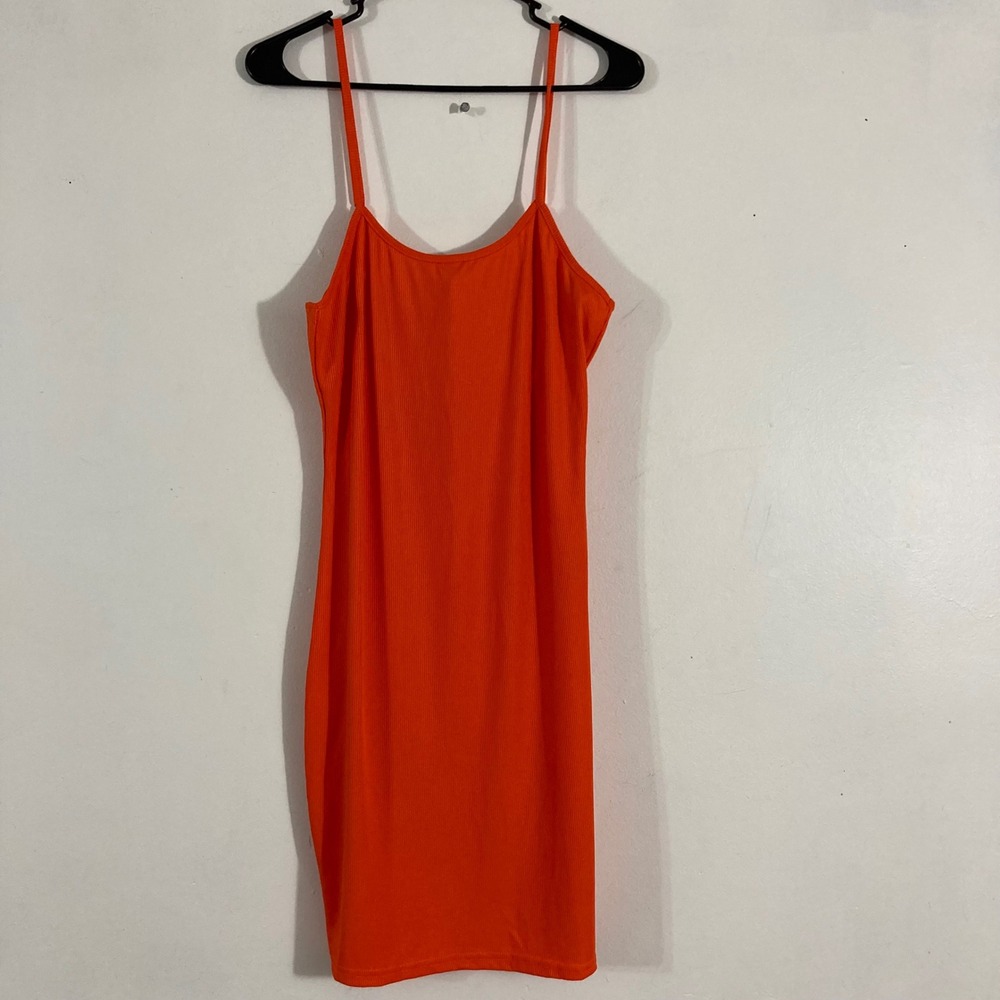 New Look Bodycon Dress Women XL Orange Ribbed Cami Mini SUMMER